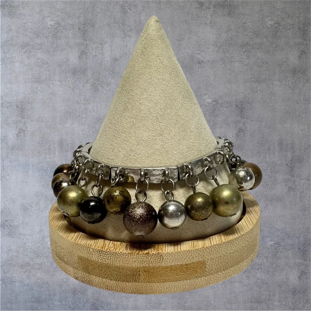 Vintage‎ Style Dangle Bead Stretch Bracelet Mixed Metallic Orb Charms